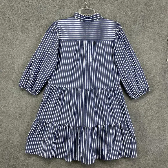 GAP Shirt Dress Womens Large Blue Striped Button Front Tiered Cotton Pockets - Picture 2 of 16